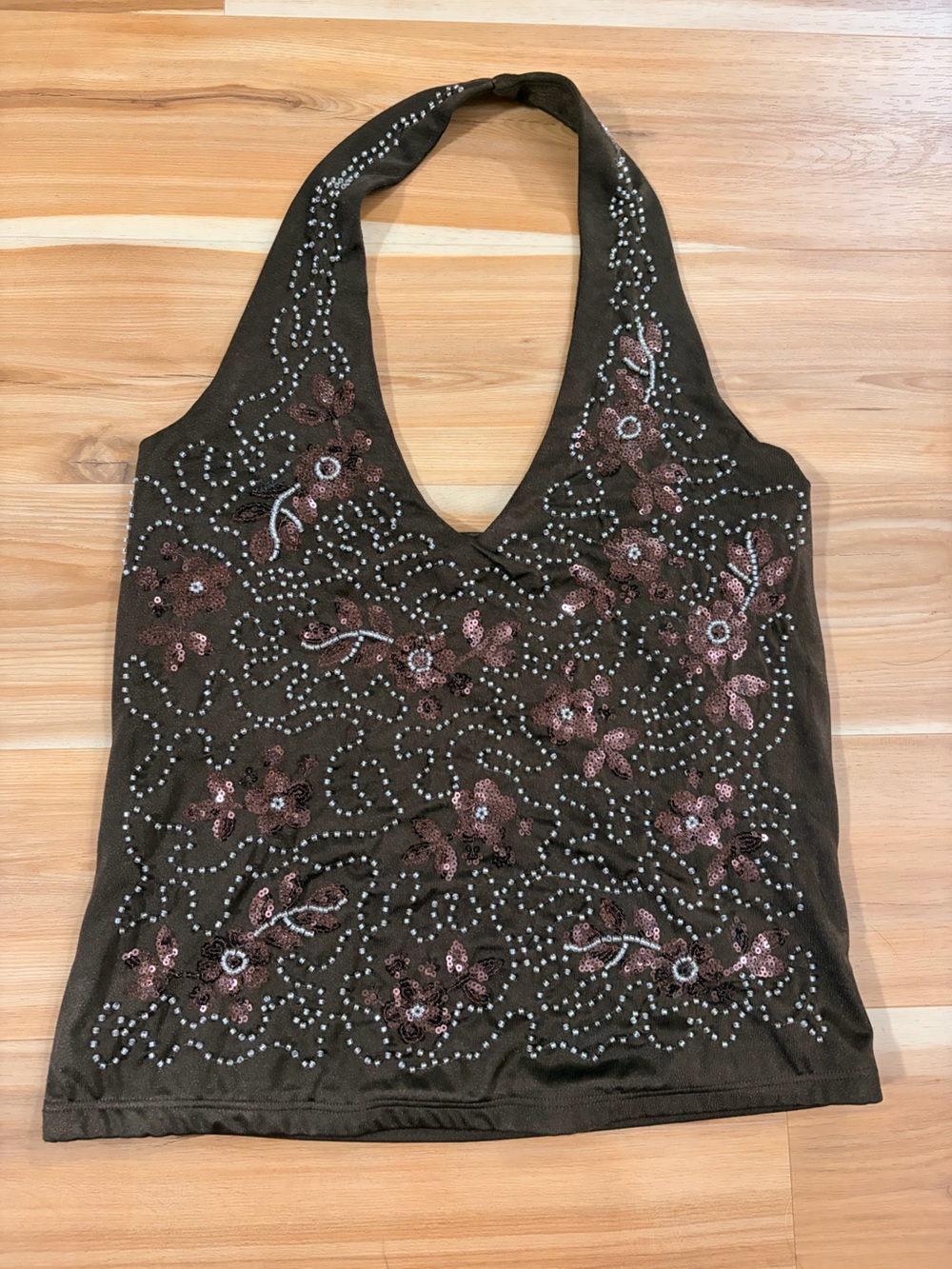 Strapless Black Halter Dress with Pink Sequin Floral Embroidery